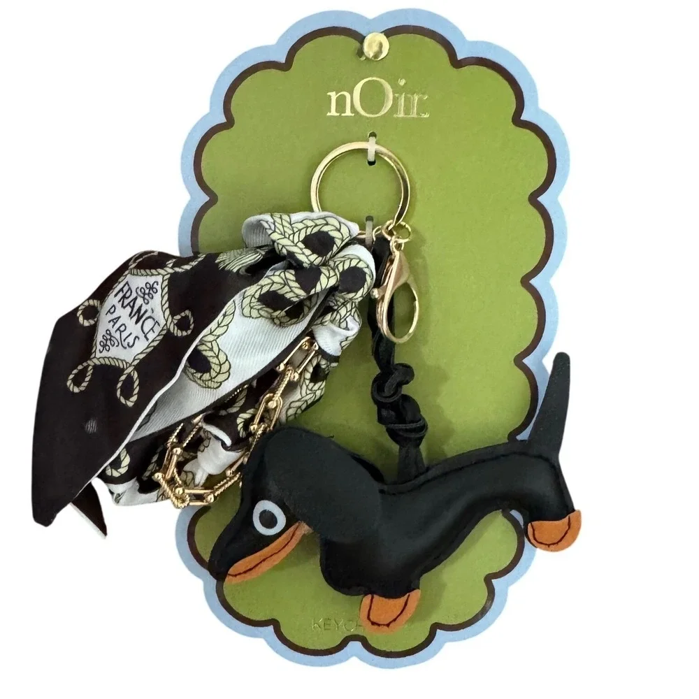 Charm Bag Key Chain Black Daschund Scarf Paris France NWT